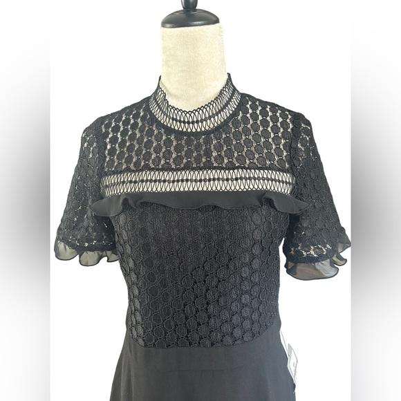 Chelsea 28 lace embroidered ruffle short sleeve little black dress - Picture 2 of 10